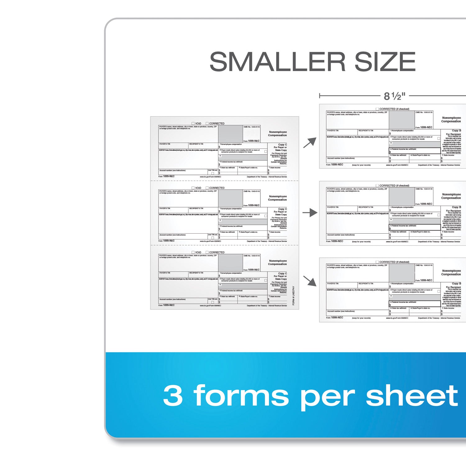 TOPS 1099-NEC Online Tax Kit, Fiscal Year: 2023, Five-Part Carbonless, 8.5 x 3.5, 3 Forms/Sheet, 24 Forms Total (22905KITNEC)