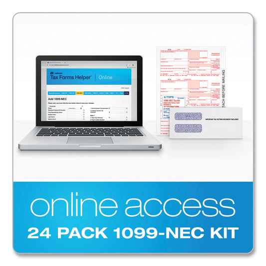 TOPS 1099-NEC Online Tax Kit, Fiscal Year: 2023, Five-Part Carbonless, 8.5 x 3.5, 3 Forms/Sheet, 24 Forms Total (22905KITNEC)