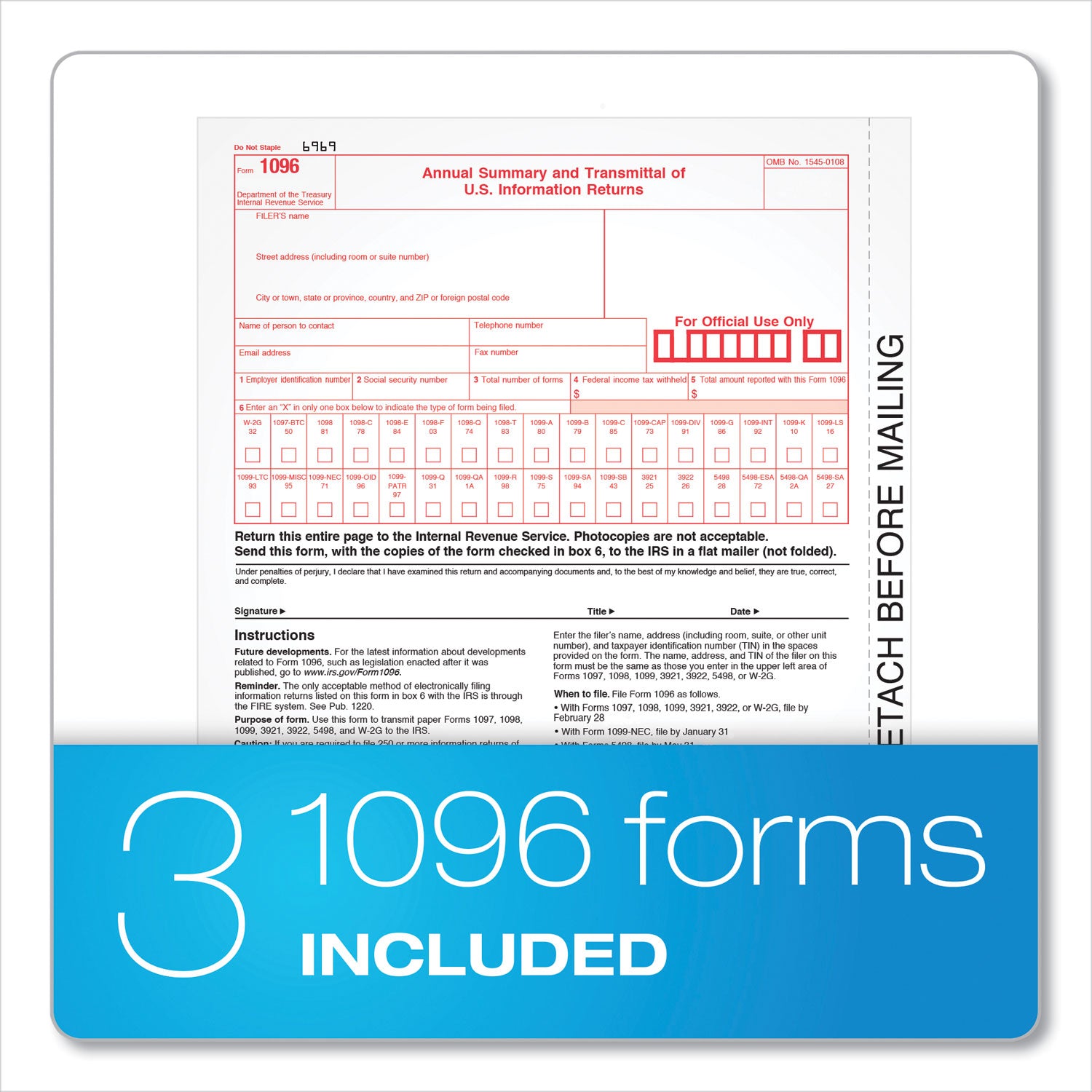 TOPS 1099-NEC Online Tax Kit, Fiscal Year: 2023, Five-Part Carbonless, 8.5 x 3.5, 3 Forms/Sheet, 24 Forms Total (22905KITNEC)