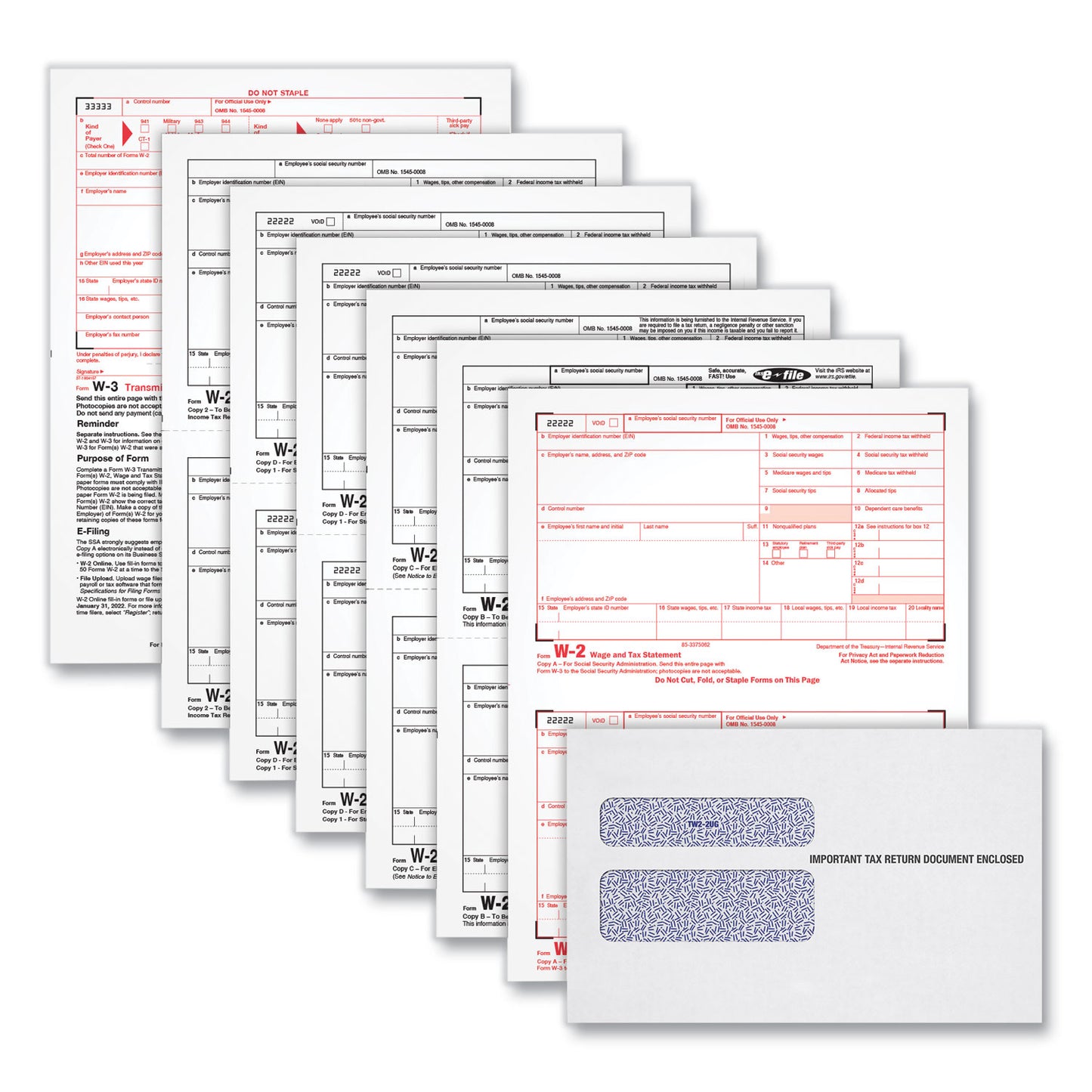 TOPS W-2 Tax Forms Kit with Envelopes, Fiscal Year: 2023, Six-Part Carbonless, 8.5 x 5.5, 2 Forms/Sheet, 24 Forms Total (22904KIT)