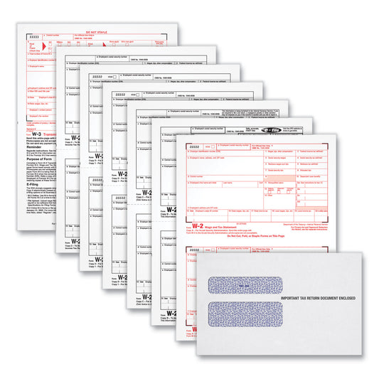 TOPS W-2 Tax Forms Kit with Envelopes, Fiscal Year: 2023, Six-Part Carbonless, 8.5 x 5.5, 2 Forms/Sheet, 24 Forms Total (22904KIT)
