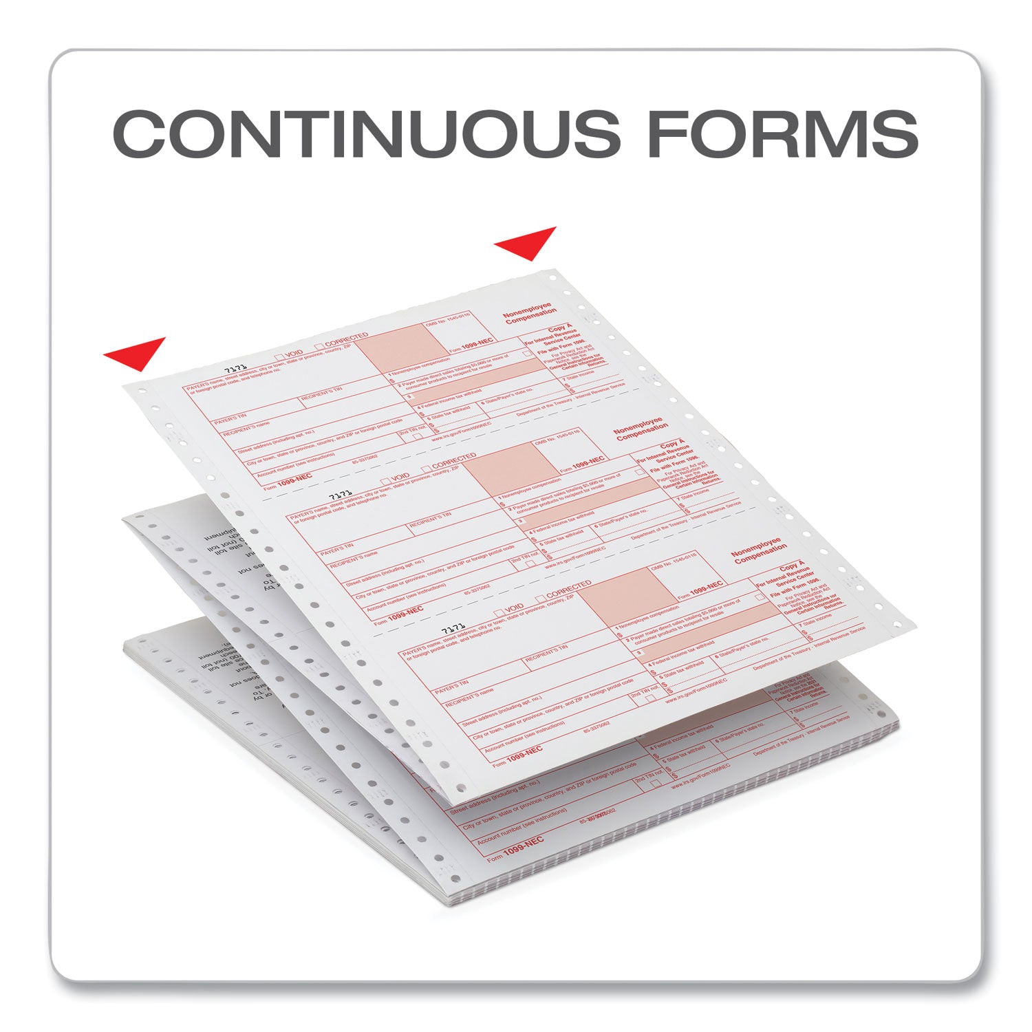 TOPS 1099-NEC Continuous Tax Forms, Fiscal Year: 2023, Four-Part Carbonless, 8.5 x 5.5, 2 Forms/Sheet, 24 Forms Total (2299NEC)