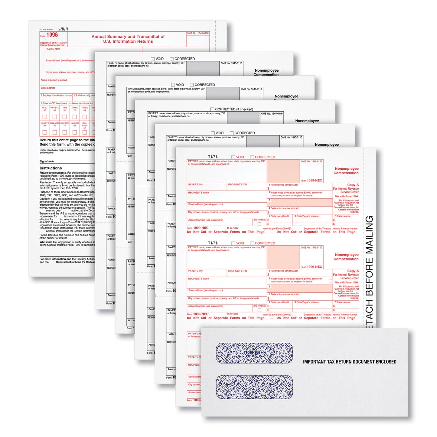 TOPS 1099-NEC Online Tax Kit, Fiscal Year: 2023, Five-Part Carbonless, 8.5 x 3.5, 3 Forms/Sheet, 24 Forms Total (22905KITNEC)