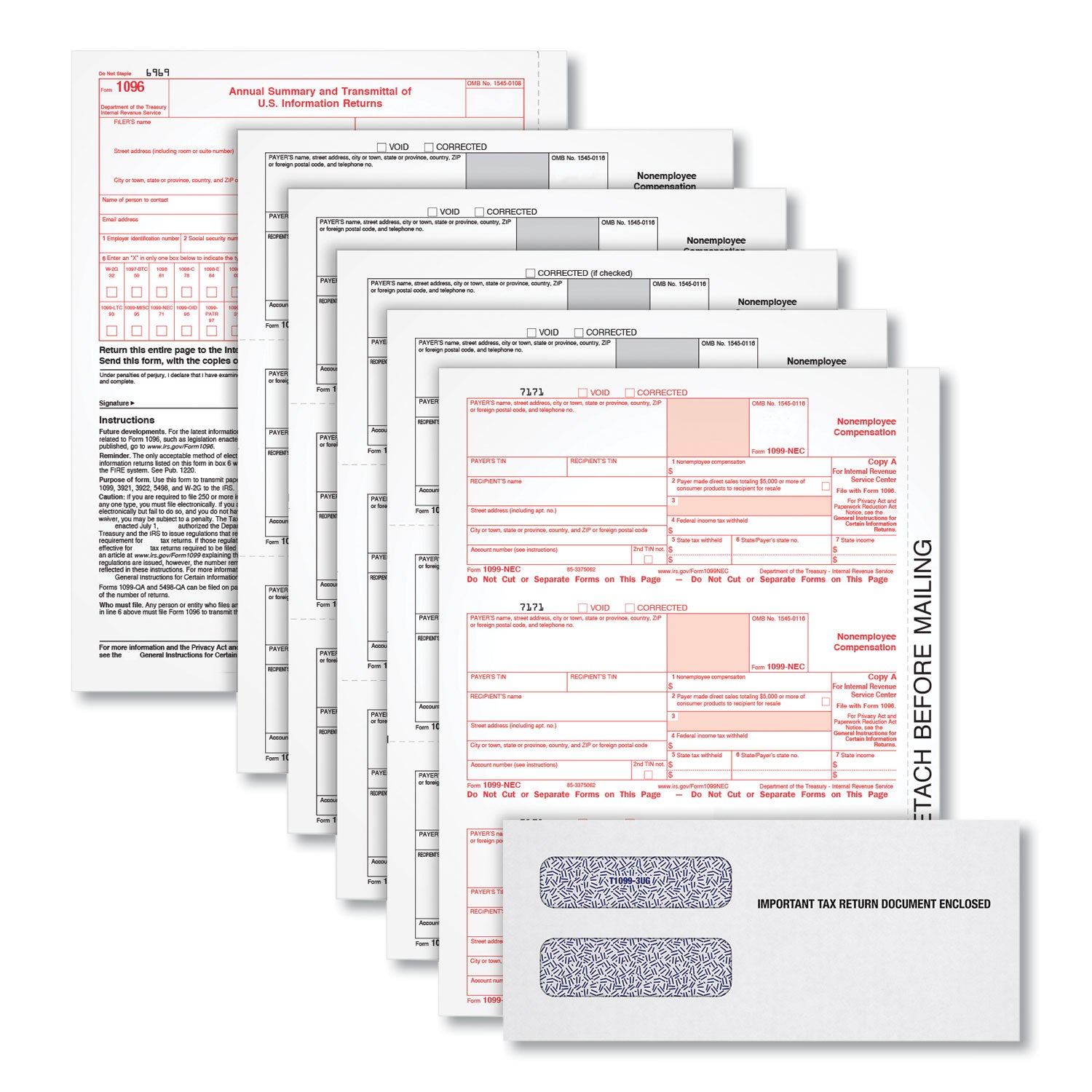 TOPS 1099-NEC Online Tax Kit, Fiscal Year: 2023, Five-Part Carbonless, 8.5 x 3.5, 3 Forms/Sheet, 24 Forms Total (22905KITNEC)