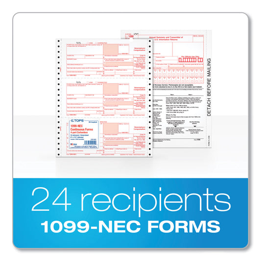 TOPS 1099-NEC Continuous Tax Forms, Fiscal Year: 2023, Four-Part Carbonless, 8.5 x 5.5, 2 Forms/Sheet, 24 Forms Total (2299NEC)
