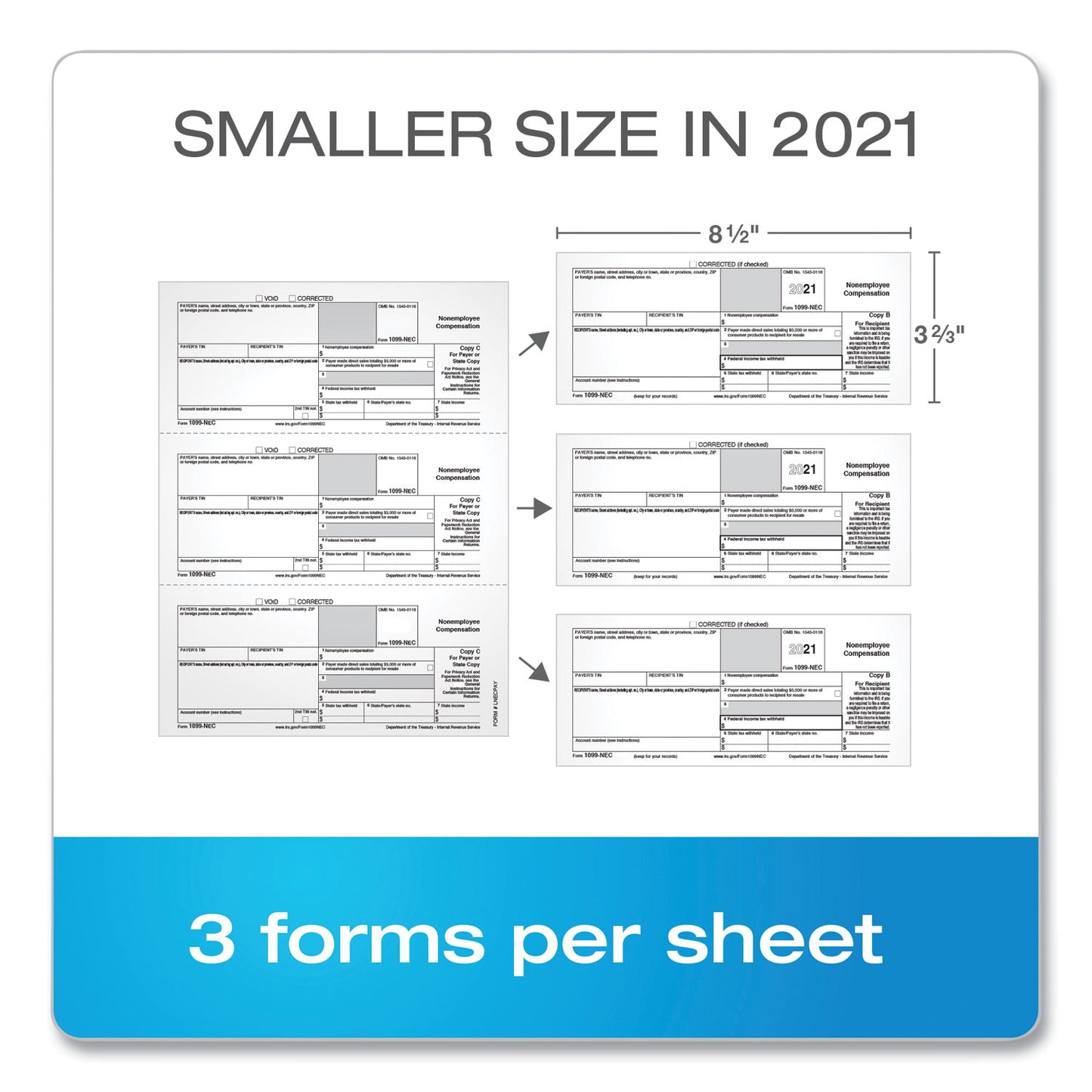 TOPS 1099-NEC Tax Forms, Fiscal Year: 2023, Five-Part Carbonless, 8.5 x 3.5, 3 Forms/Sheet, 50 Forms Total (22993NEC)