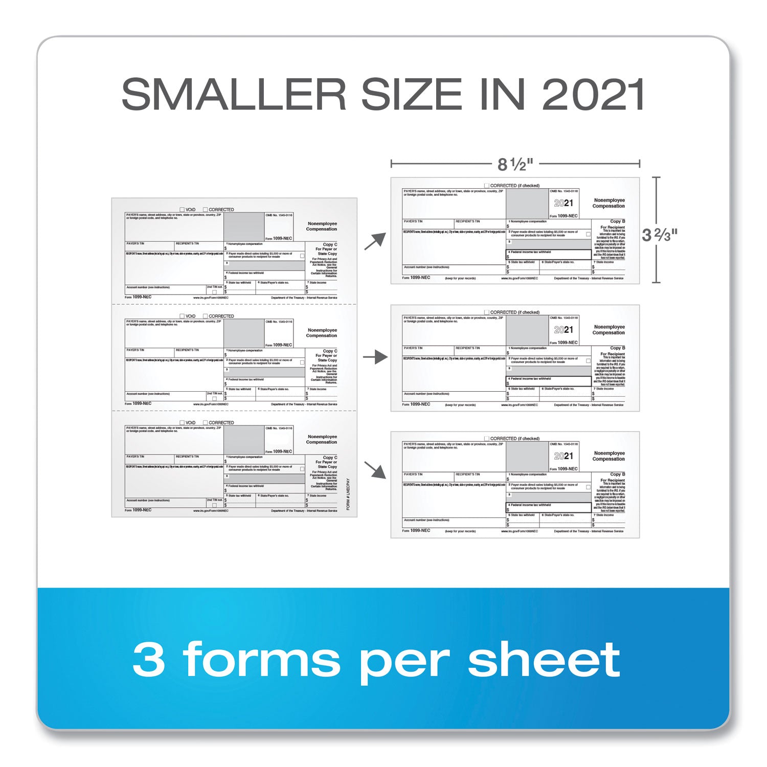 TOPS 1099-NEC Tax Forms, Fiscal Year: 2023, Five-Part Carbonless, 8.5 x 3.5, 3 Forms/Sheet, 50 Forms Total (22993NEC)