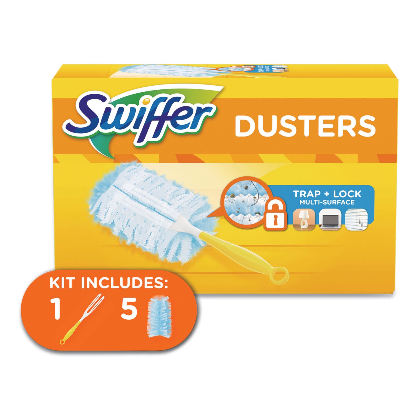 Swiffer Dusters Starter Kit, Dust Lock Fiber, 6" Handle, Blue/Yellow (11804KT)