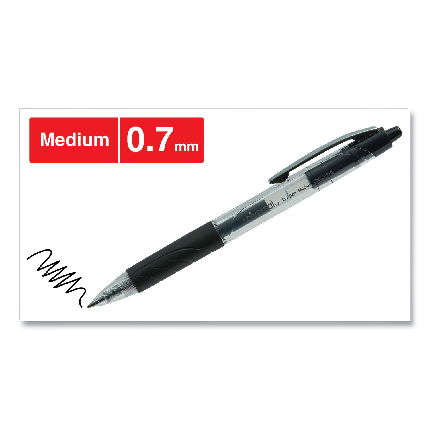 Universal Comfort Grip Gel Pen, Retractable, Medium 0.7 mm, Black Ink, Clear/Black Barrel, 36/Pack (39910)
