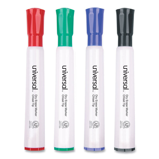 Universal Dry Erase Marker, Broad Chisel Tip, Assorted Colors, 4/Set (43650)