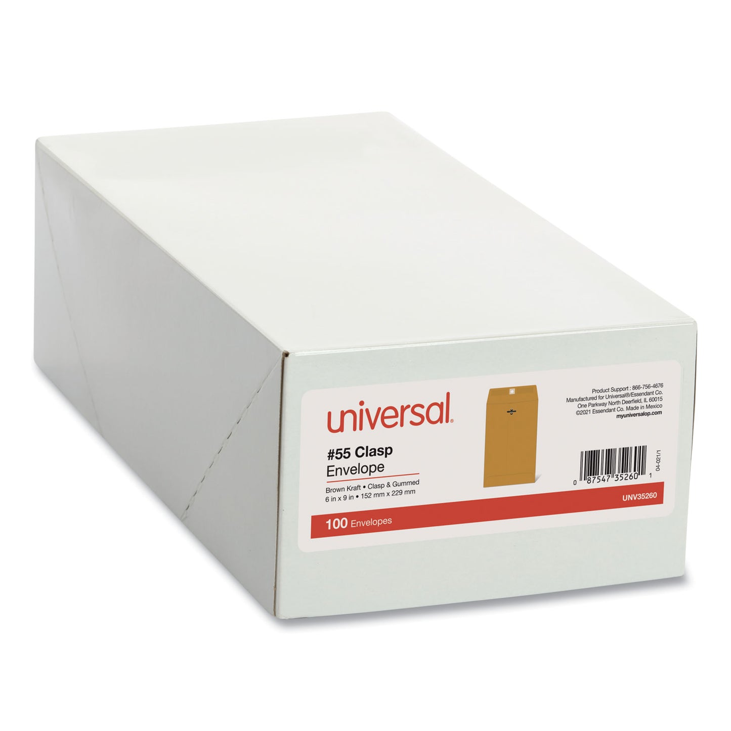 Universal Kraft Clasp Envelope, #55, Square Flap, Clasp/Gummed Closure, 6 x 9, Brown Kraft, 100/Box (35260)