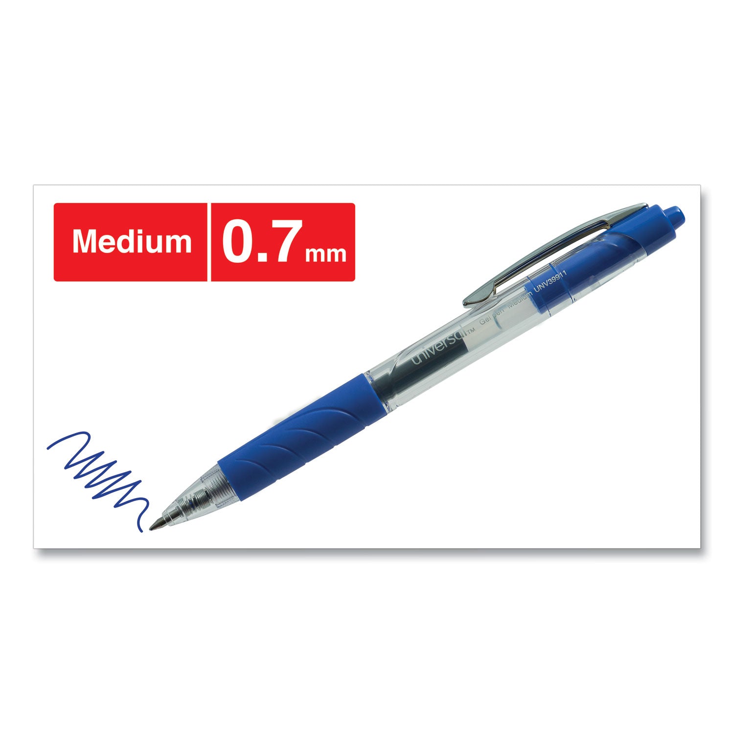 Universal Comfort Grip Gel Pen, Retractable, Medium 0.7 mm, Blue Ink, Clear/Blue Barrel, 36/Pack (39911)