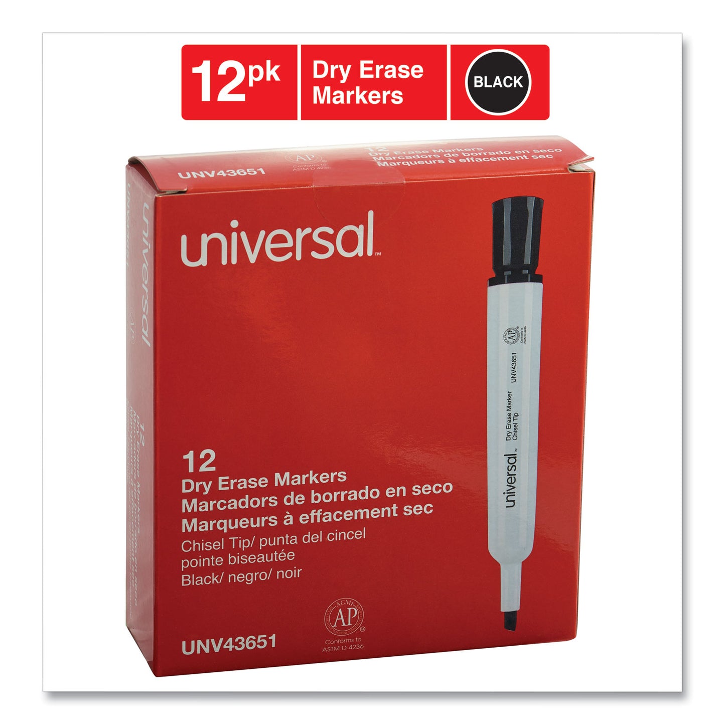 Universal Dry Erase Marker, Broad Chisel Tip, Black, Dozen (43651)