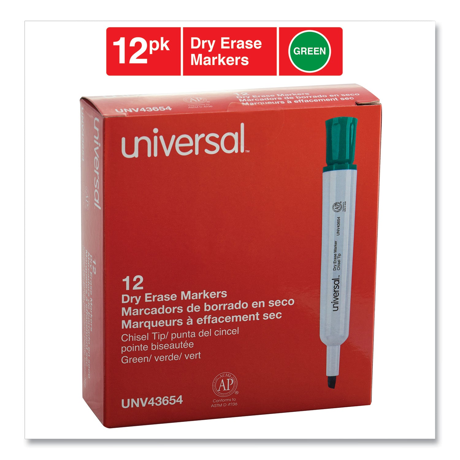 Universal Dry Erase Marker, Broad Chisel Tip, Green, Dozen (43654)