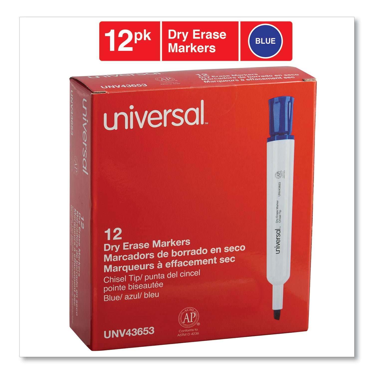 Universal Dry Erase Marker, Broad Chisel Tip, Blue, Dozen (43653)