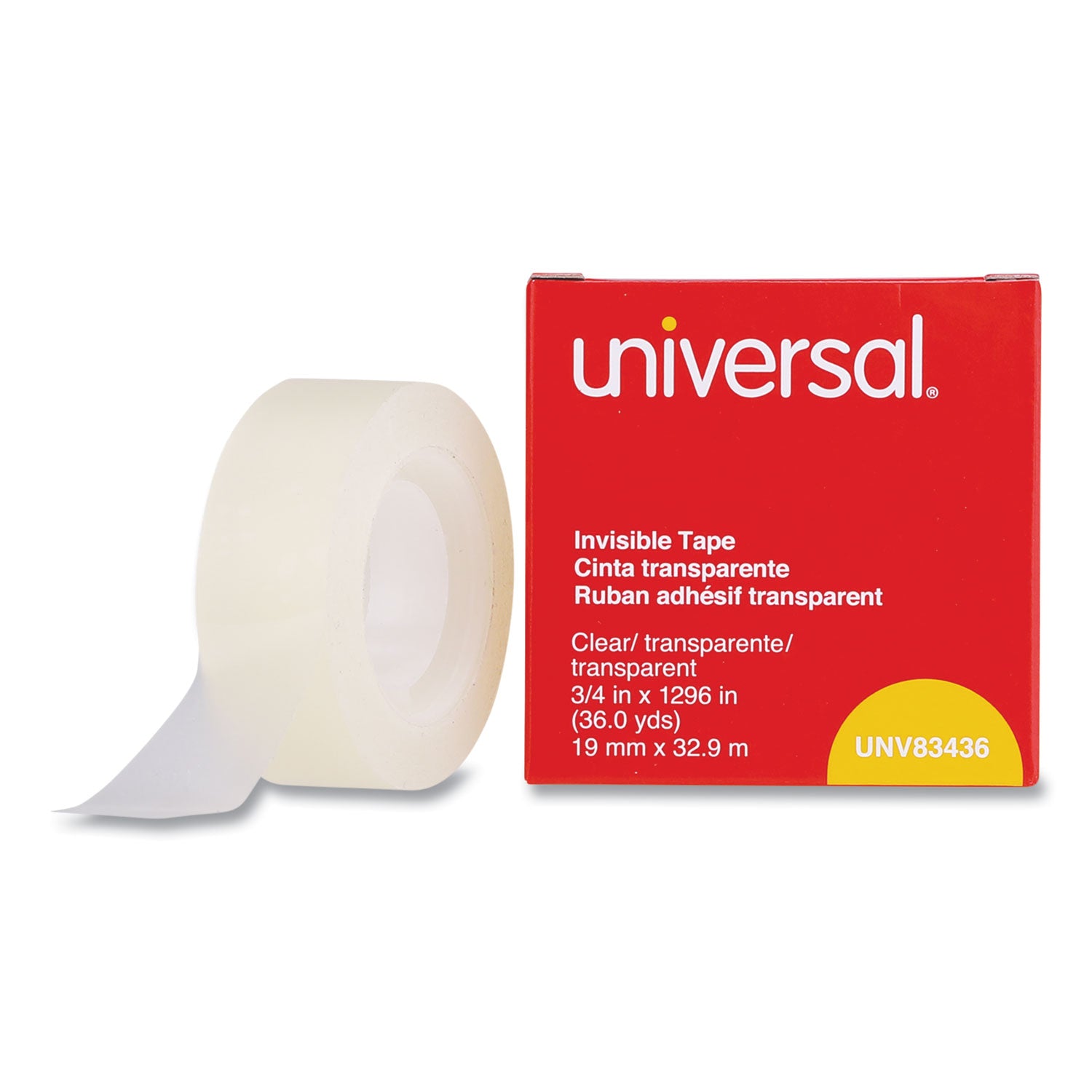 Universal Invisible Tape, 1" Core, 0.75" x 36 yds, Clear (83436)