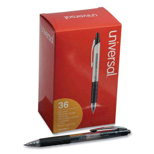 Universal Comfort Grip Gel Pen, Retractable, Medium 0.7 mm, Black Ink, Clear/Black Barrel, 36/Pack (39910)