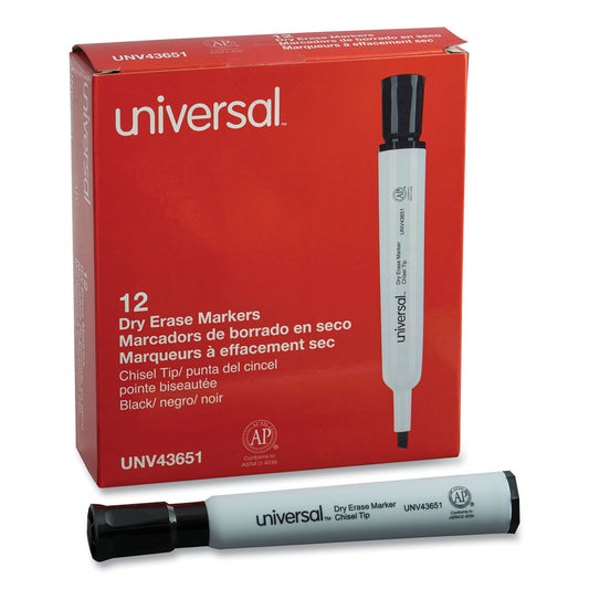 Universal Dry Erase Marker, Broad Chisel Tip, Black, Dozen (43651)