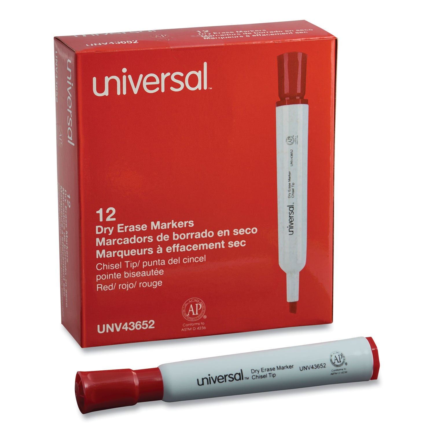 Universal Dry Erase Marker, Broad Chisel Tip, Red, Dozen (43652)