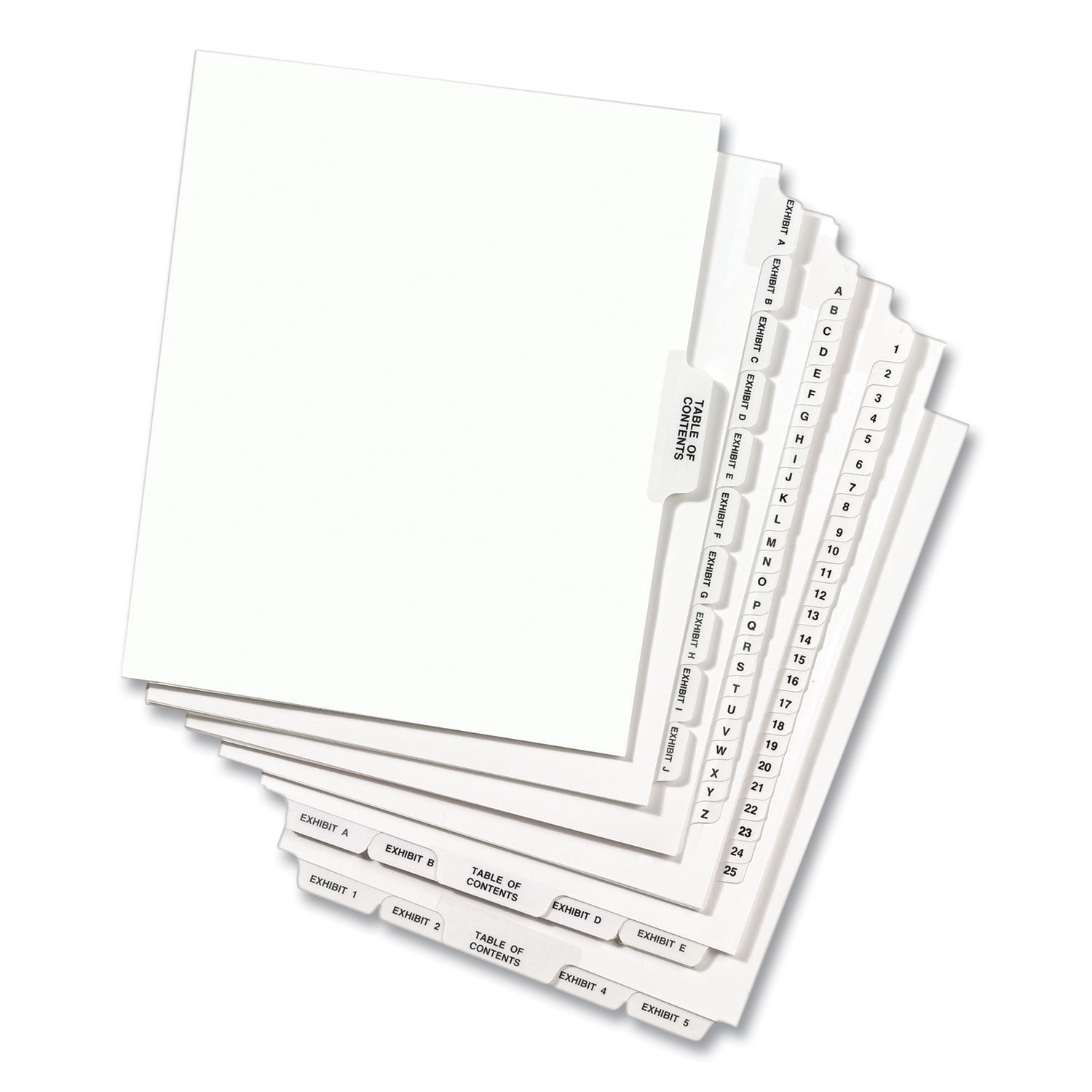 Preprinted Legal Exhibit Side Tab Index Dividers, Avery Style, 10-Tab, 11, 11 x 8.5, White, 25/Pack (11921)