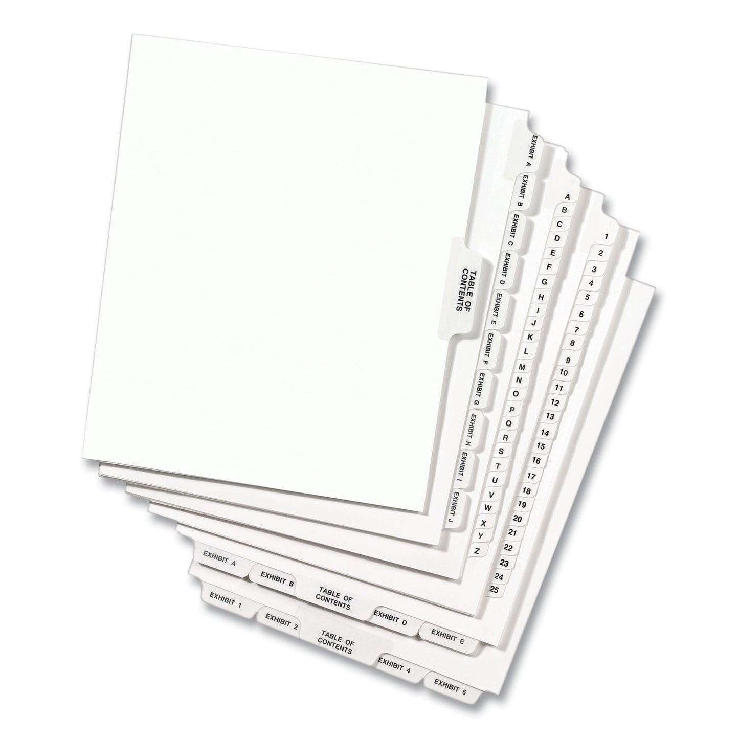 Preprinted Legal Exhibit Side Tab Index Dividers, Avery Style, 10-Tab, 70, 11 x 8.5, White, 25/Pack, (1070) (01070)