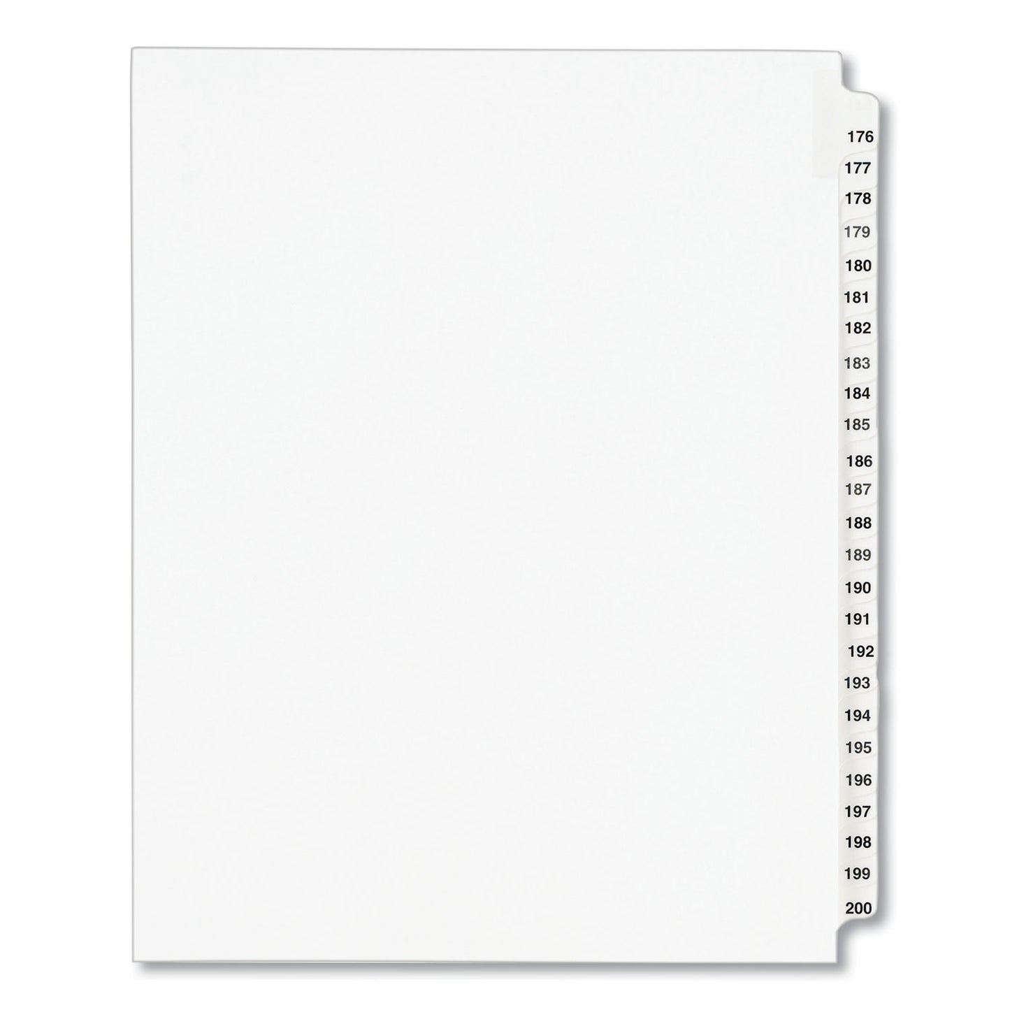 Preprinted Legal Exhibit Side Tab Index Dividers, Avery Style, 25-Tab, 176 to 200, 11 x 8.5, White, 1 Set, (1337) (01337)