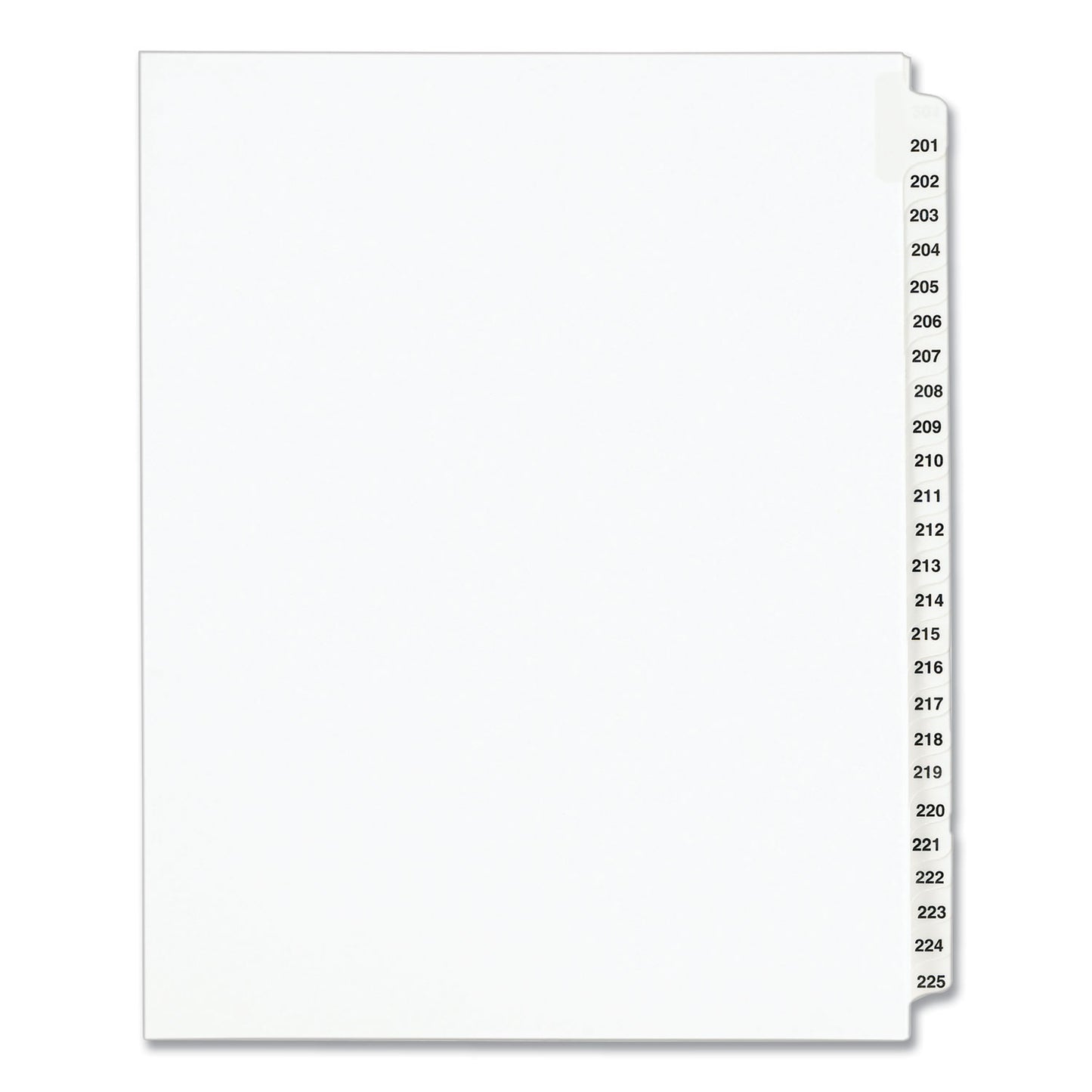 Preprinted Legal Exhibit Side Tab Index Dividers, Avery Style, 25-Tab, 201 to 225, 11 x 8.5, White, 1 Set, (1338) (01338)