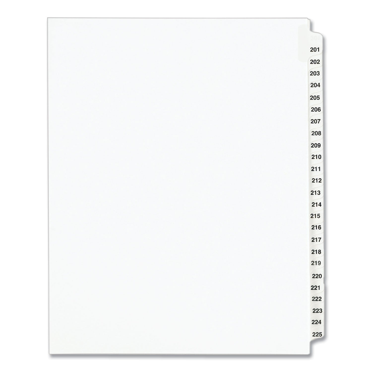 Preprinted Legal Exhibit Side Tab Index Dividers, Avery Style, 25-Tab, 201 to 225, 11 x 8.5, White, 1 Set, (1338) (01338)