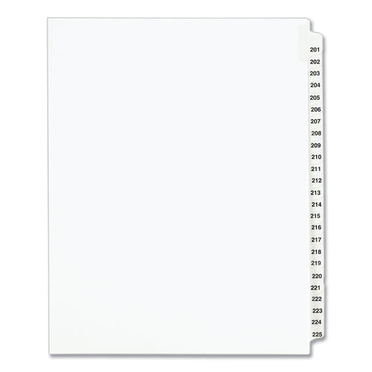 Preprinted Legal Exhibit Side Tab Index Dividers, Avery Style, 25-Tab, 201 to 225, 11 x 8.5, White, 1 Set, (1338) (01338)