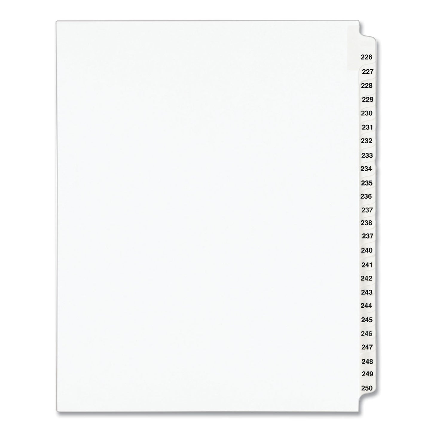 Preprinted Legal Exhibit Side Tab Index Dividers, Avery Style, 25-Tab, 226 to 250, 11 x 8.5, White, 1 Set, (1339) (01339)