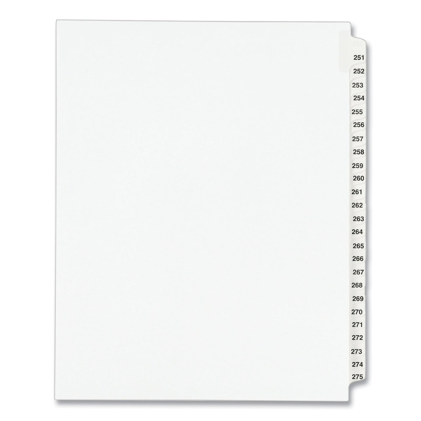 Preprinted Legal Exhibit Side Tab Index Dividers, Avery Style, 25-Tab, 251 to 275, 11 x 8.5, White, 1 Set, (1340) (01340)