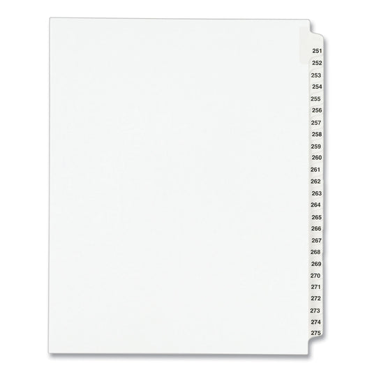 Preprinted Legal Exhibit Side Tab Index Dividers, Avery Style, 25-Tab, 251 to 275, 11 x 8.5, White, 1 Set, (1340) (01340)