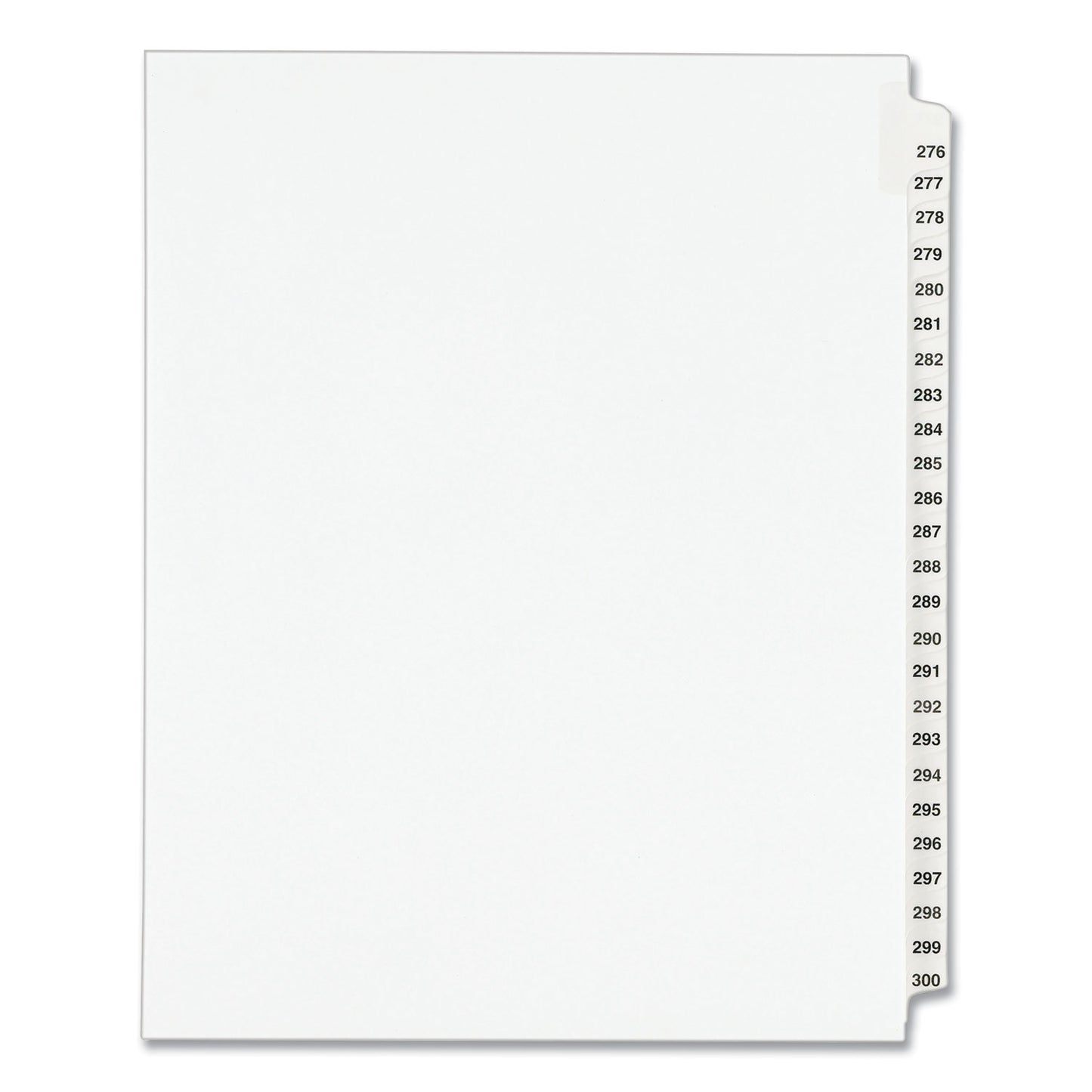 Preprinted Legal Exhibit Side Tab Index Dividers, Avery Style, 25-Tab, 276 to 300, 11 x 8.5, White, 1 Set, (1341) (01341)