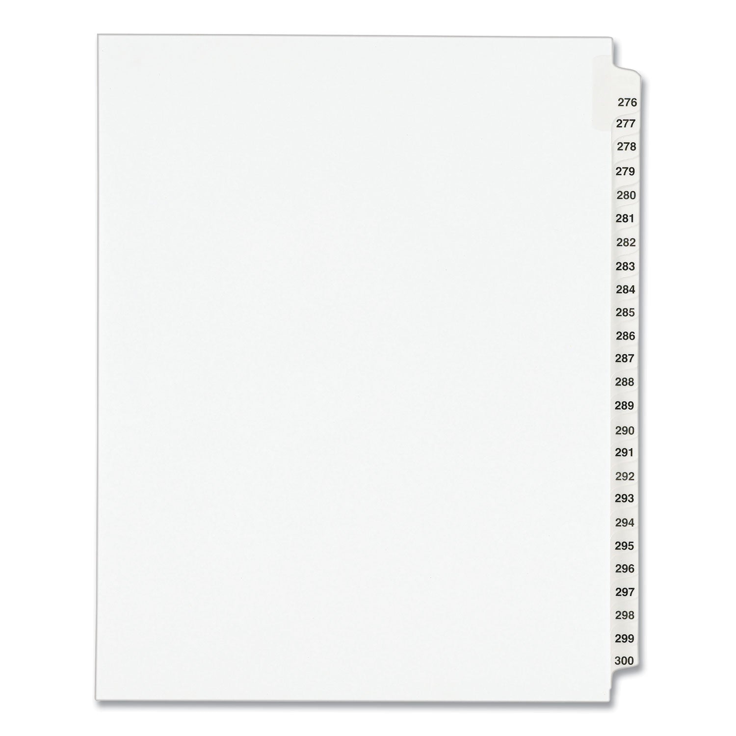 Preprinted Legal Exhibit Side Tab Index Dividers, Avery Style, 25-Tab, 276 to 300, 11 x 8.5, White, 1 Set, (1341) (01341)