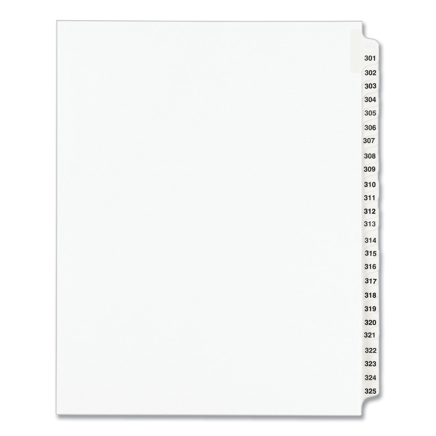 Preprinted Legal Exhibit Side Tab Index Dividers, Avery Style, 25-Tab, 301 to 325, 11 x 8.5, White, 1 Set, (1342) (01342)