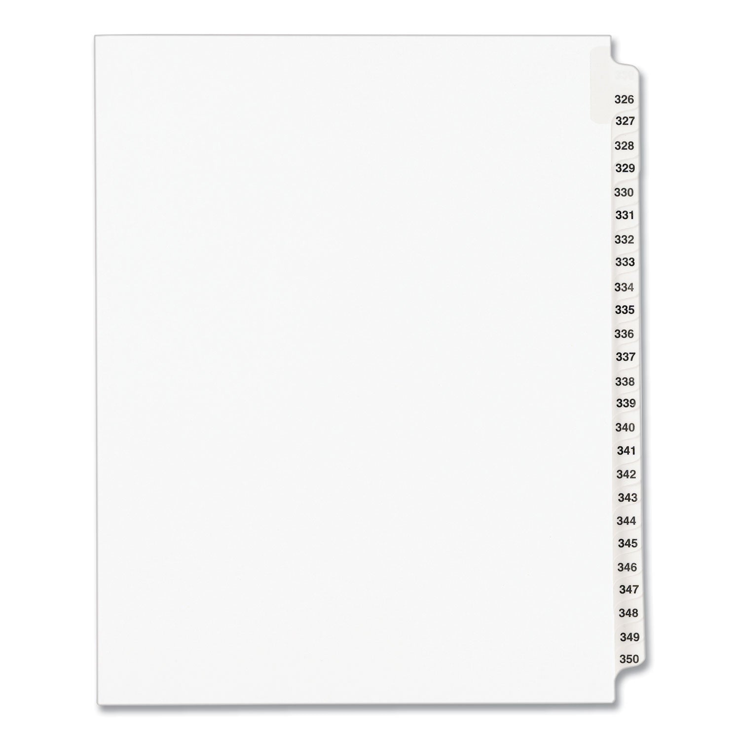 Preprinted Legal Exhibit Side Tab Index Dividers, Avery Style, 25-Tab, 326 to 350, 11 x 8.5, White, 1 Set, (1343) (01343)