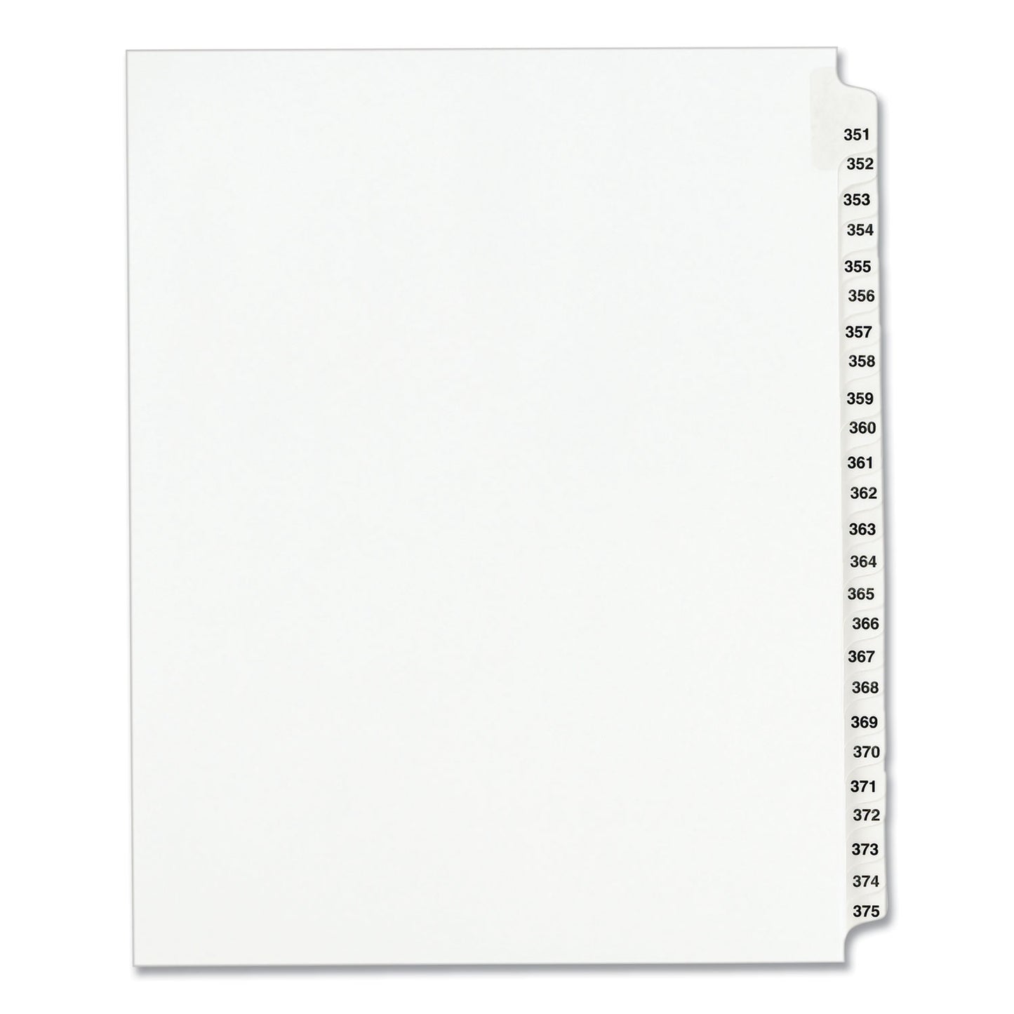 Preprinted Legal Exhibit Side Tab Index Dividers, Avery Style, 25-Tab, 351 to 375, 11 x 8.5, White, 1 Set, (1344) (01344)