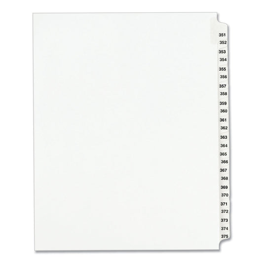 Preprinted Legal Exhibit Side Tab Index Dividers, Avery Style, 25-Tab, 351 to 375, 11 x 8.5, White, 1 Set, (1344) (01344)