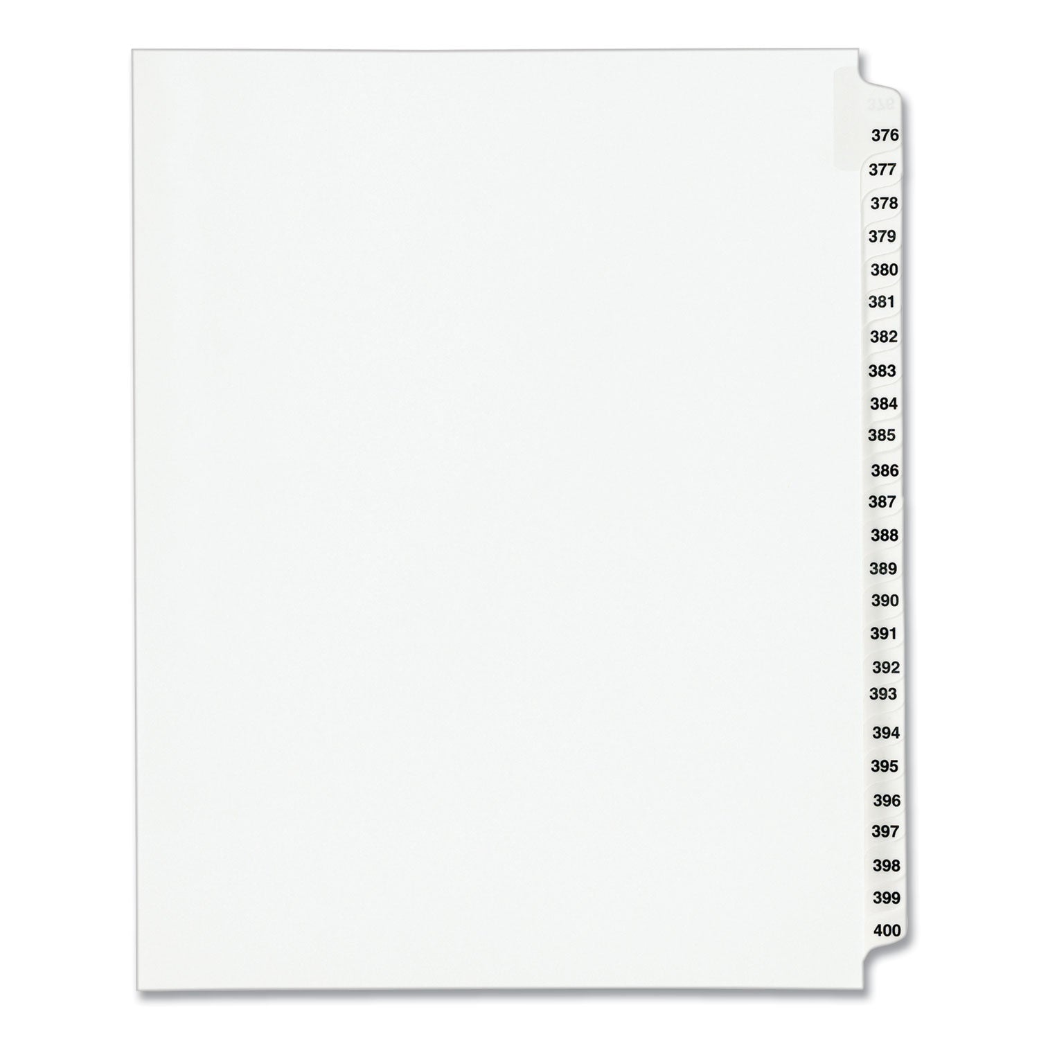 Preprinted Legal Exhibit Side Tab Index Dividers, Avery Style, 25-Tab, 376 to 400, 11 x 8.5, White, 1 Set, (1345) (01345)