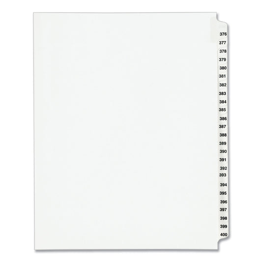 Preprinted Legal Exhibit Side Tab Index Dividers, Avery Style, 25-Tab, 376 to 400, 11 x 8.5, White, 1 Set, (1345) (01345)