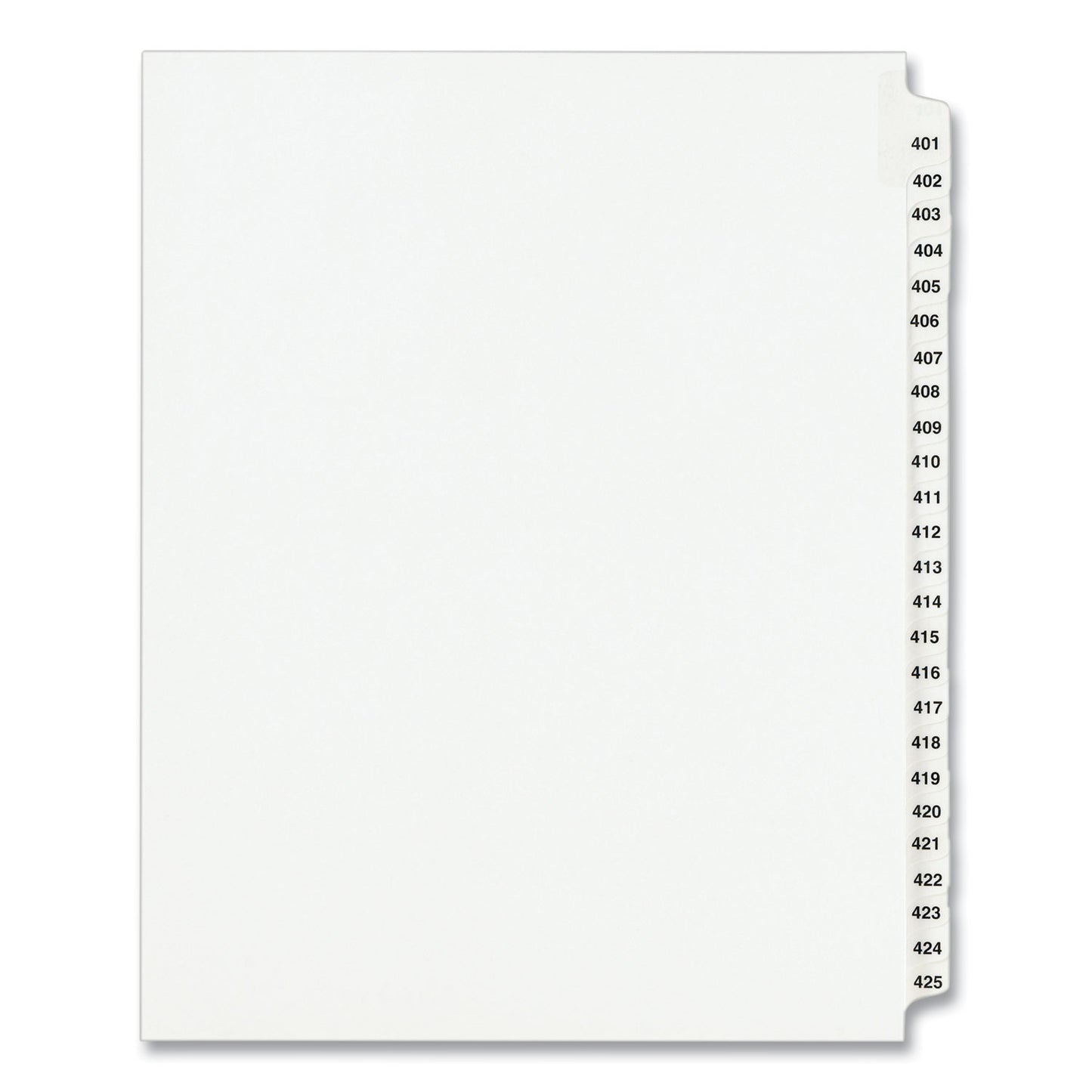 Preprinted Legal Exhibit Side Tab Index Dividers, Avery Style, 25-Tab, 401 to 425, 11 x 8.5, White, 1 Set, (1346) (01346)