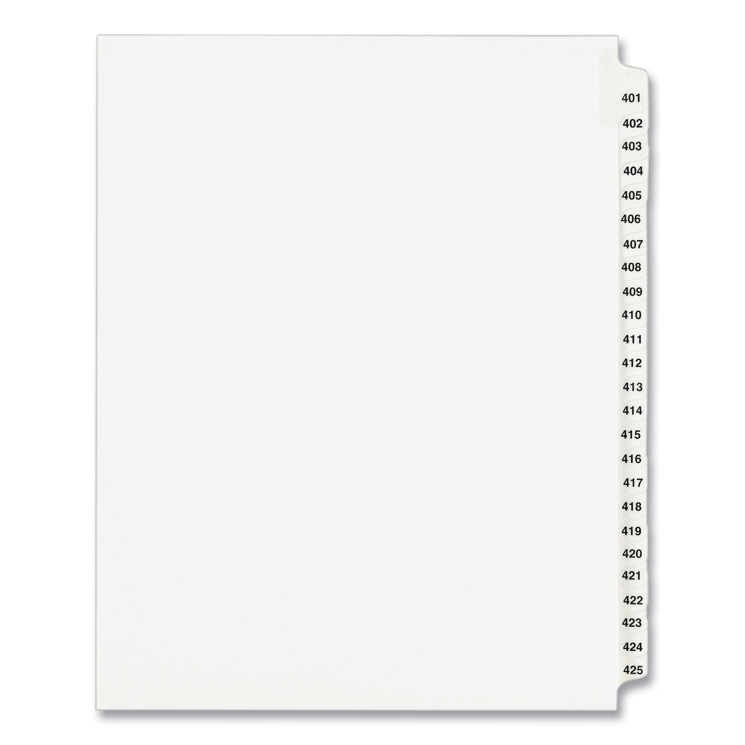 Preprinted Legal Exhibit Side Tab Index Dividers, Avery Style, 25-Tab, 401 to 425, 11 x 8.5, White, 1 Set, (1346) (01346)