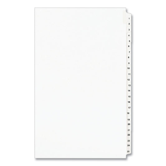 Preprinted Legal Exhibit Side Tab Index Dividers, Avery Style, 25-Tab, 1 to 25, 14 x 8.5, White, 1 Set, (1430) (01430)