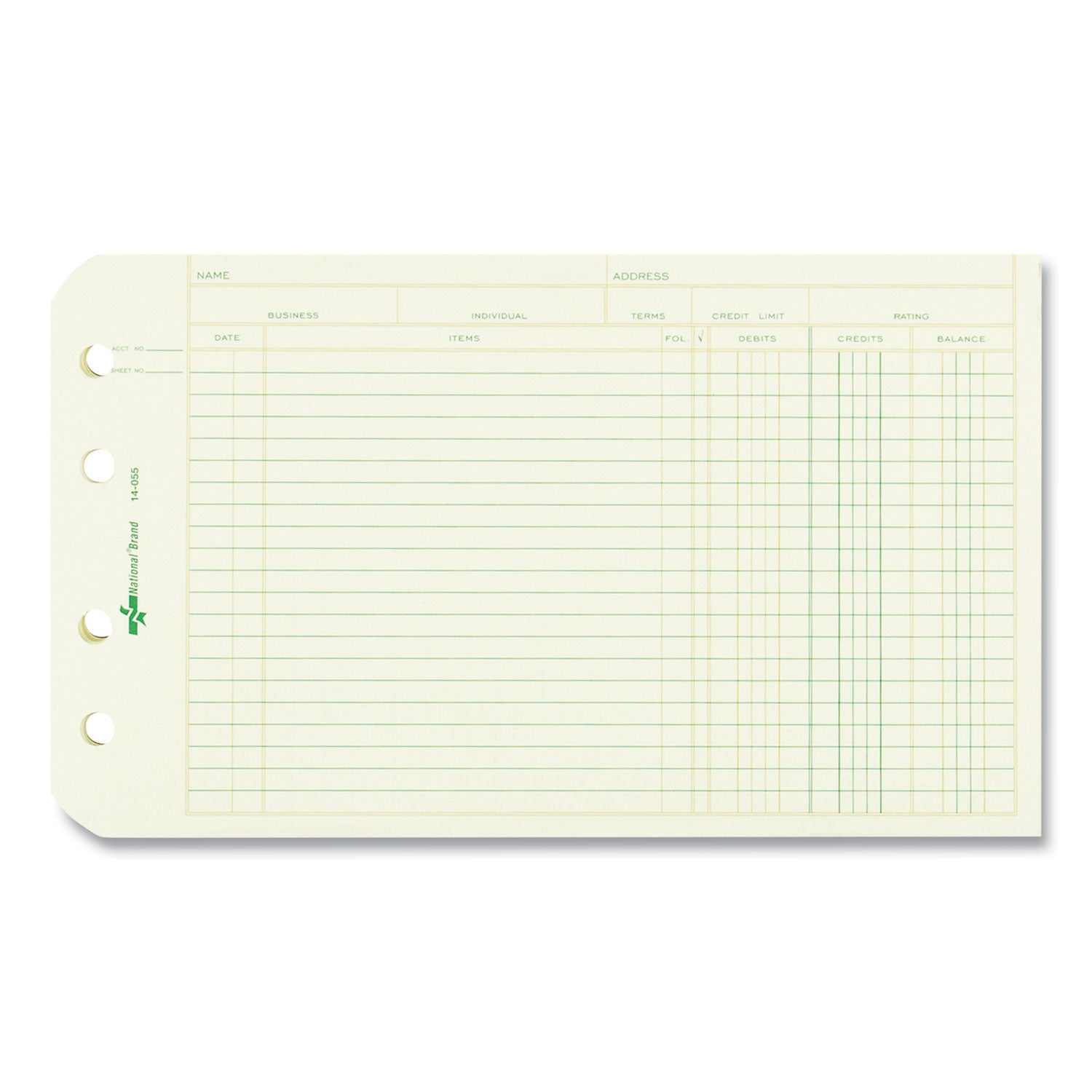 National Paper Four-Ring Binder Refill Sheets, 5 x 8.5, Green, 100/Pack (14055)