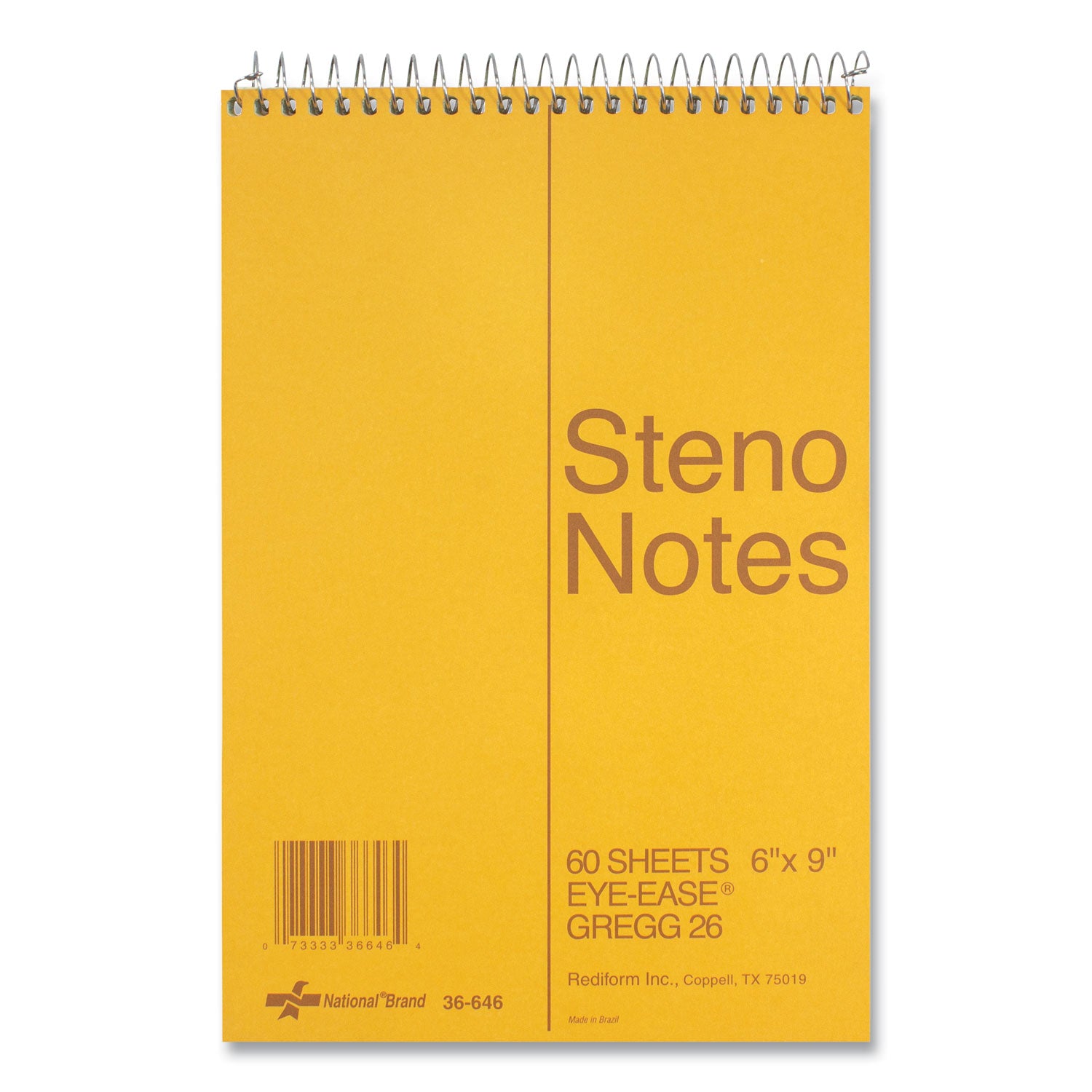 National Paper Standard Spiral Steno Pad, Gregg Rule, Brown Cover, 60 Eye-Ease Green 6 x 9 Sheets (36646)