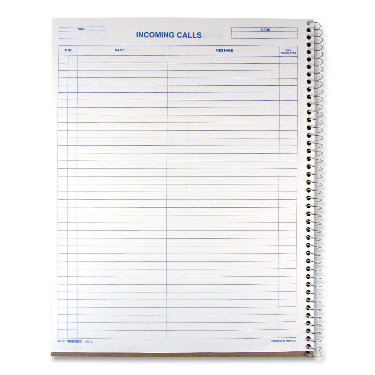 Rediform Wirebound Call Register, One-Part (No Copies), 11 x 8.5, 100 Forms Total (50111)