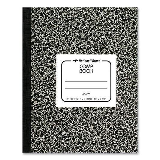 National Paper Composition Book, Quadrille Rule (5 sq/in), Black Marble Cover, (80) 10 x 7.88 Sheets (43475)