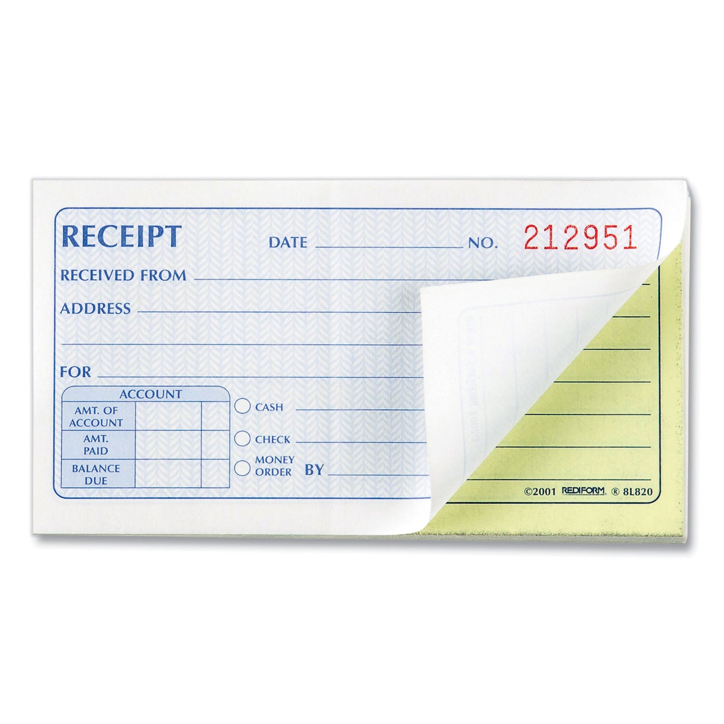Rediform Small Money Receipt Book, Two-Part Carbonless, 2.75 x 5, 50 Forms Total (8L820)