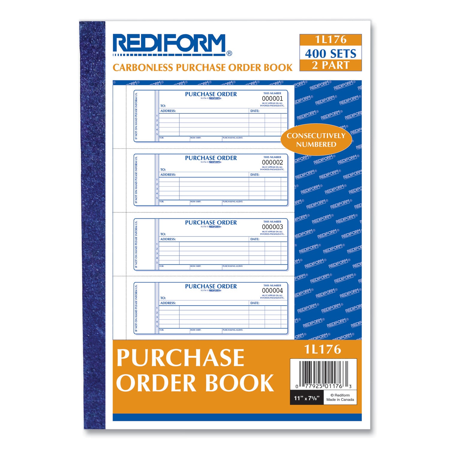 Rediform Purchase Order Book, 5 Lines, Two-Part Carbonless, 7 x 2.75, 4 Forms/Sheet, 400 Forms Total (1L176)