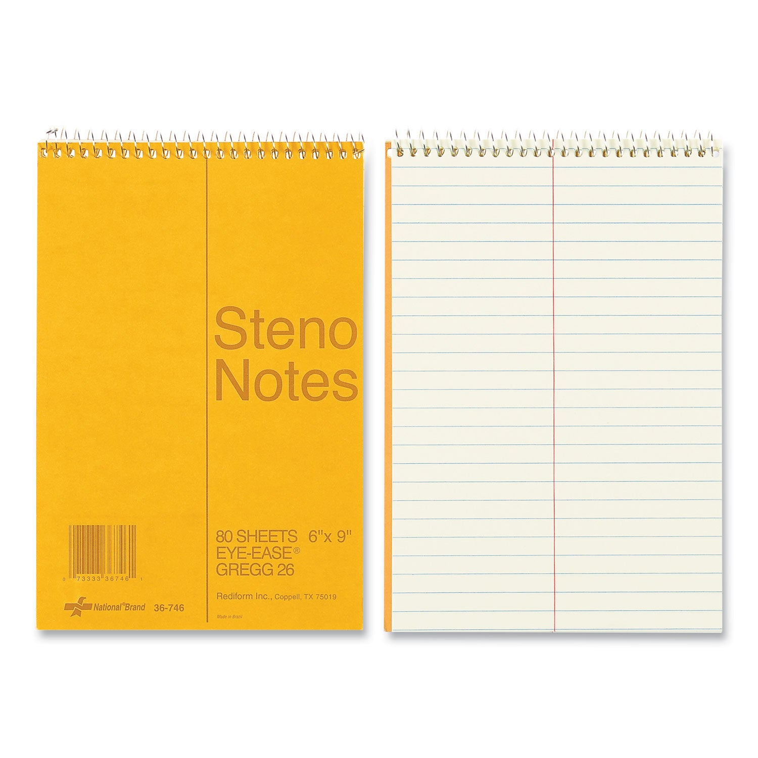 National Paper Standard Spiral Steno Pad, Gregg Rule, Brown Cover, 80 Eye-Ease Green 6 x 9 Sheets (36746)